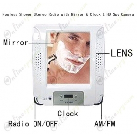 Bathroom Hidden Camera Fogless Shower Stereo Radio with Mirror & Clock & HD 1080P 32GB